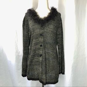 Sigrid Collection textured knit cardigan sweater faux mariboo collar eyelash M